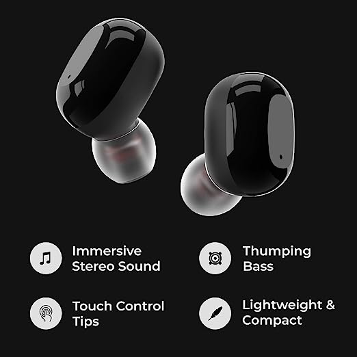 Ambrane NanoBuds True Wireless Earbuds with Immersive HD Sound Quality, Up to 14 Hours Battery with Charging Case, Touch Controls, Latest Bluetooth Technology, inbuilt Mic for Calls (Black) Ambrane NanoBuds True Wireless Earbuds with Immersive HD Sound Quality, Up to 14 Hours Battery with Charging Case, Touch Controls, Latest Bluetooth Technology, inbuilt Mic for Calls (Black)